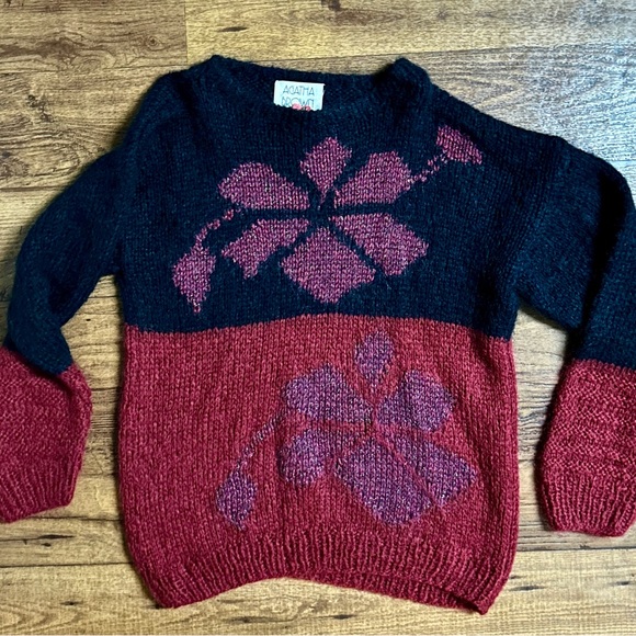 Agatha Brown • Medium • Black/Burgundy • Floral • Kid Mohair • Italy • Sweater - Picture 2 of 13